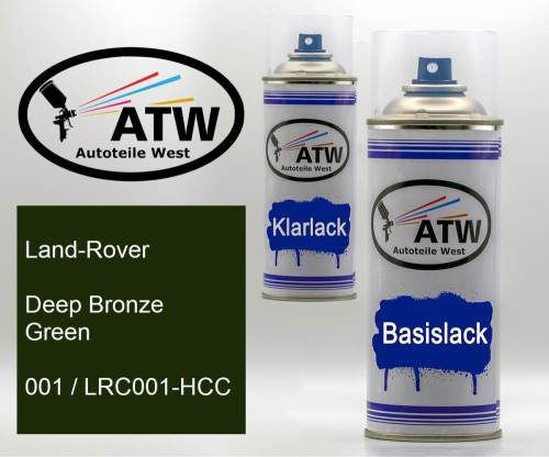 Land-Rover, Deep Bronze Green, 001 / LRC001-HCC: 400ml Sprühdose + 400ml Klarlack - Set, von ATW Autoteile West.